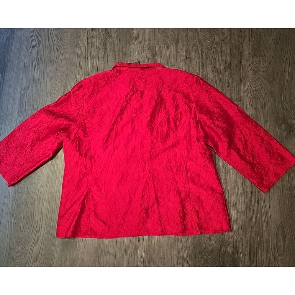Eileen Fisher Sz L Beautiful RED Crinkled 100% Silk Exquisite Blouse Shirt Top - Picture 8 of 10